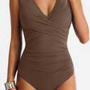 Women's One Piece Swimsuit Tummy Control Plung V-Neck Bathing Suit Wide Straps Swim Suit Wrap Swimwear (XL)