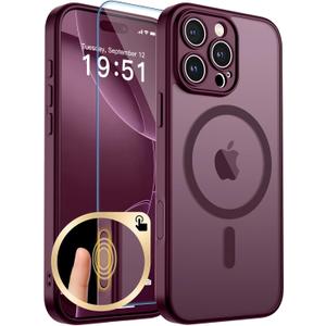 zapica Magnetic for iPhone 16 Pro Max Case, Upgraded [Camera Control Button] [Full Camera Protection] [with 1 Screen Protector] Translucent Matte Shockproof Protective Phone Cover, Burgundy