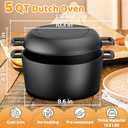 Cast Iron Dutch Oven for Bread Baking, 5 QT Pre-Seasoned Pot with Skillet Lid, Includes Sourdough Bread Baking Supplies, Cast Iron Pot for Frying, Braising, BBQ (Black)