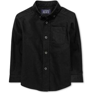 The Children's Place Baby Boys' Long Sleeve Oxford Button Down Shirt (4T, Black)