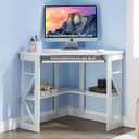 VECELO Corner Desk Computer Desk Writing Table with Smooth Keyboard Tray & Storage Shelves,Compact Home Office Triangle Table,White, 41" x 28" x 30"