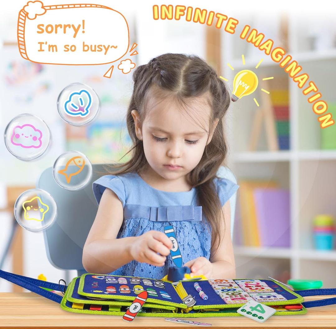 Nicecho Busy Board Montessori Toy for 1 2 3 4 Year Old Toddlers, Educational Activity Developing Sensory Board for Fine Basic Dress Motor Skills, Travel Toys for Plane Car, Gift for Boys Girls