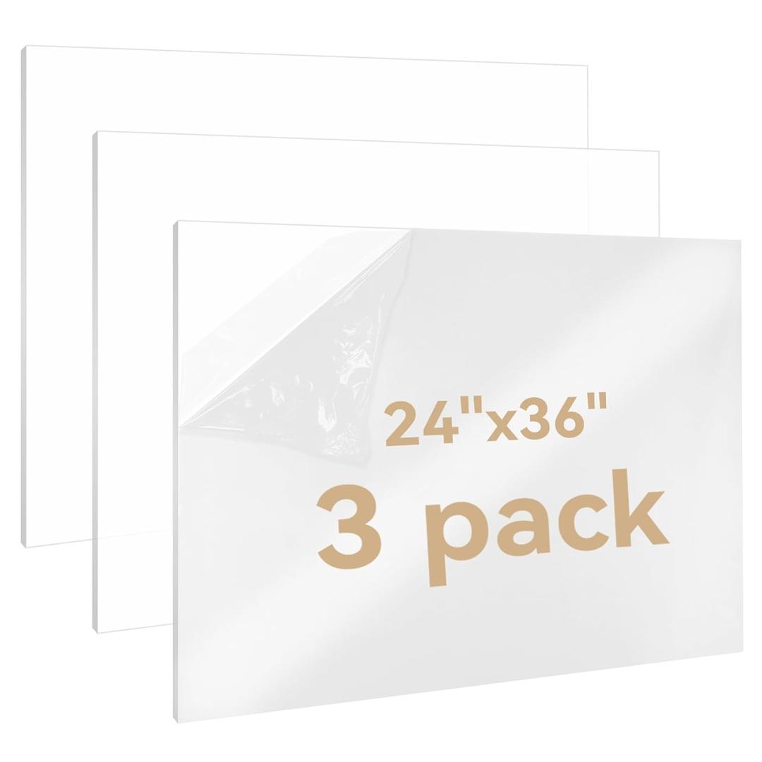 3PACK Plastic Sheets 1/8" Thick 2436 Plexiglass Sheets Clear Acrylic Sheets Panels Cut to Size Clear for Craft Projects DIY Display,Picture Frame and Sign (3MM)