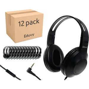 Bulk Headphones for Classroom with Microphone, Heavy-Duty School Pack Wired Headphones for Students. Teacher Must Haves Supplies from Elementary to College (12 Pack Black)