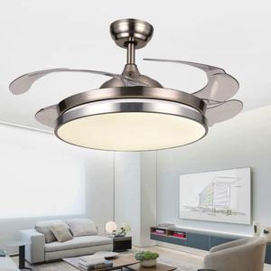 42" Invisible Ceiling Fan Lights LED Rrtractable Fan Chandelier with Remote Control, Modern Ceiling Light Kits with Blades Fans (Chrome B)