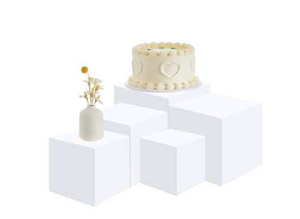 Geetery Set of 5 Display Buffet Risers Acrylic Cube with Hollow Bottoms Acrylic Boxes for Display Dessert Table Stands for Catering Collectibles Jewelry Decor (White,3,4,5,6,7 Inch)