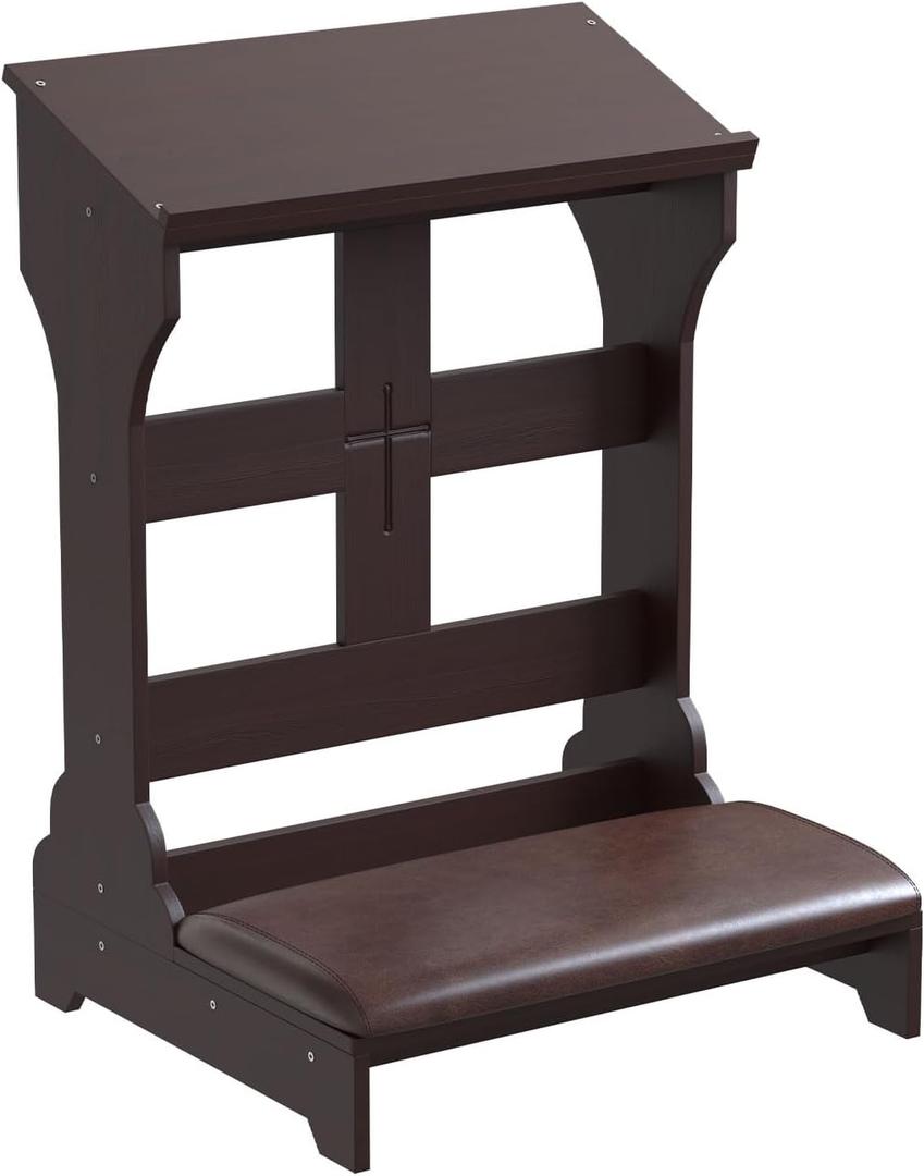 Prayer Kneeler, Wooden Prayer Bench Stool with Shelf and Cushion, Padded Kneeler Shelf for Kneeling at Home, Church Prayer Bench Stool Table