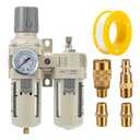 Air Compressor Filter Regulator Lubricator (FRL) Unit,Air Pressure Regulator with Pressure Gauge(0-150PSI),3/8 NPT Oil Water Separator,Semi-Auto Drain,Suitable for Pneumatic Systems