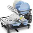 Dish Drying Rack, Space Saving & Durable, Rust-Proof Large 2 Tier Stainless Steel Dish Racks for Kitchen Counter with Cutlery & Cup Holder & Drainboard (2-black)