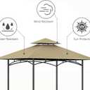 Grill Gazebo Replacement Canopy Top, 5'x8' Top Double Tiered Replacement Canopy Roof, Grill Shelter Cover Roof Fit for Gazebo Model L-GG001PST-F (Khaki)