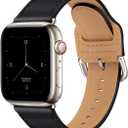 POWER PRIMACY Leather Bands Compatible with Apple Watch Band 38mm 40mm 41mm 42mm-Series 11/10,Genuine Leather Strap Compatible for Women Men iWatch SE Series 11 10 9 8 7 6 5 4 3 2 1(Black/Starlight Silver)