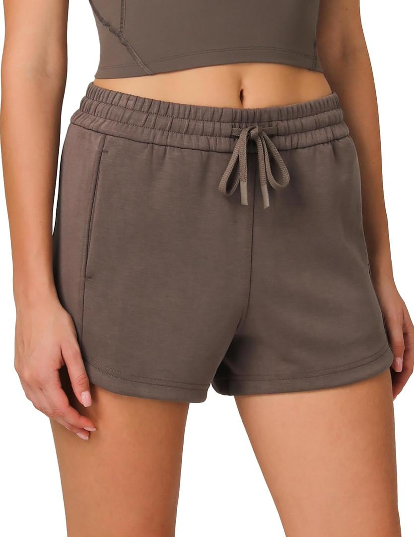 Colorfulkoala Modal Women's High Waisted Sweat 4'' Shorts with Pockets (Large, Major Brown)