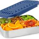 LunchBots Large Cinco Stainless Steel Lunch Container - Five Section Design Holds a Variety of Foods - Metal Bento Box - Dishwasher Safe - Stainless Lid - Blue Dots