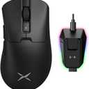 DeLUX M900PRO Wireless Gaming Mouse, 8000Hz Polling Rate, RGB Charging Dock, 63g Ergonomic Design, PAW3395 Sensor with 26000DPI, Programmable Buttons (Black)