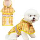 KOOLTAIL Dog Raincoat Hooded Slicker Poncho with Leash Hole, Raincoat for Small Medium Dogs, Waterproof Doggie Rain Jacket with Reflective Strip, Adjustable Breathable Plaid Puppy Rainwear-Yellow M
