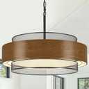 23.6 inch Farmhouse Chandeliers for Dining Room, 6-Light Rustic Large Black Drum Chandelier Metal Imitation Wood Round Hanging Lighting for Entryway Kitchen Island Foyer Bedroom Living Room