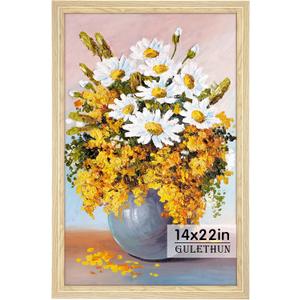 GULETHUN 14x22 Picture Frame, Natural Wood Poster Frame, Home Decor Natural Gallery Frames, Horizontal or Vertical Format, Sturdy, Plexiglass, Large Wall Decor, for Photos, Artworks, Posters