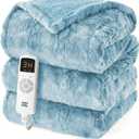 EHEYCIGA Electric Heated Blanket, Full Size Faux Fur & Sherpa, 10 Hour Auto Shut Off, 9 Heating Levels, Soft Warm Blanket, Light Blue
