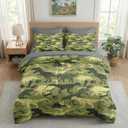 Comforter Set Twin Size, Camouflage Dino Dinosaur 5 Pcs Bedding for Kids and Adults, Cute Funny Green Bed Sheet Sets with Fitted Sheet Pillowcase & Sham for Bedroom Bed Decor