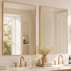 2-Pack 24x36 Inch Brushed Gold Rectangular Bathroom Vanity Mirrors