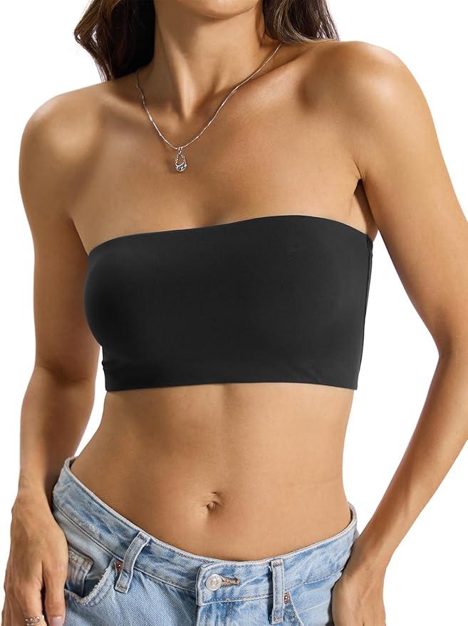 Womens Double Lined Tube Tops Crop Tank Top Non-Padded Strapless Bandeau Shirts Sexy Going Out Tops Summer 2026, X