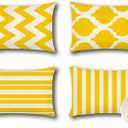 2 x OTOSTAR Set of 4 Waterproof Throw Pillow Covers 16x24 Inch Farmhouse Geometric Square Pillow Cases for Couch Patio Furniture Balcony Garden Outdoor DecorationGeometry70-Yellow
