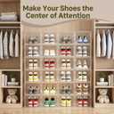 Clear Shoe Storage Boxes 9 Pack, Stackable Bins with Magnetic Doors | Thickened clear plastic folds flat when unused, while front-opening doors provide quick access in closets or entryways.