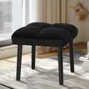 HOUCHICS Black Ottoman Stool, Square Makeup Stool with Wooden Legs, Small Ottoman Stool Chair for Vanity, Modern Padded Sofa Seat Foot Rest Stool(Black)