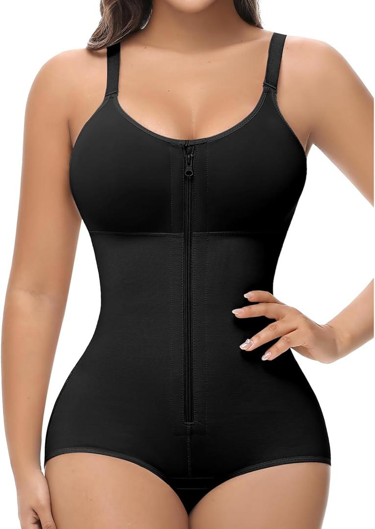 SHAPSHE Fajas Colombianas Moldeadoras Body Shaper Post Surgery Compression Garment Shapewear Tummy Control with Zipper (X-Small, Black (One Size Larger May Be Better))