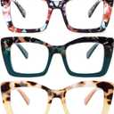 REAVEE Oversized Square Reading Glasses for Women, Blue Light Blocking Large Frame Computer Readers Spring Hinge, 1.75 x