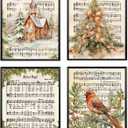 Winter Christmas Wall Art Decor, Retro Farmhouse Christmas Tree Red Bird Cardinal Prints Poster Wall Decorations for Bedroom Living Room Bathroom, 8x10 Set of 4 (Unframed)