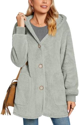 Bestbee Warm Fleece Jackets for Women, Fuzzy Hooded Casual Coats Lidies 2025 Cardigan Sweaters Outerwear with Pockets Size L