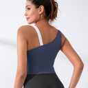 XUNYU Longline Sports Bras for Women One Shoulder Workout Tank Tops Built in Bra Open Back Yoga Top Athletic Gym Shirt (S)