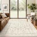 Soalmost Area Rug 6x9, Washable Rugs, Stain Resistant Gray Area Rugs for Living Room Bedroom Dining Room, Vintage Farmhouse Rug Beige