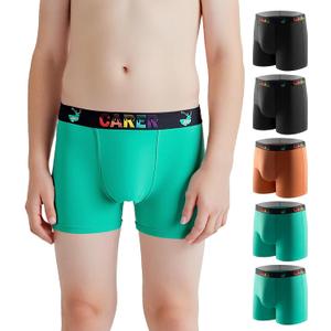 Carer Washable Incontinence Underwear for Children with Front Absorbent 100ML Cotton Reusable Boys Incontinence Underwear Breathable Kids Absorbent Leak Proof Briefs for Boy Age 4-18, 5 Pack, X-Large (2 Black/Orange/2 Green)