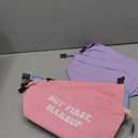 6 Pack Small Cosmetic Canvas Makeup Bags for Women with Zipper, 3 Colors and Designs (8 x 4 x 6 In) (Blue, Pink, Purple)