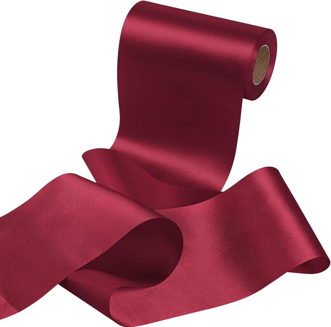 Wide Burgundy Satin Ribbon 6 Inch x 25Yards Large Ribbon for Cutting Ceremony Grand Opening Chair Sash Table Large Bows Wedding Party Decoration (WineRed)
