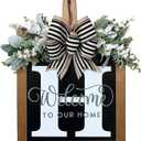 Last Name Year Round Front Door Wreath Front Porch Decoration 26 Letter Welcome Sign with Eucalyptus Garland and Bow Spring Wreaths for Front Door Outside Hanger GarlandH