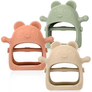 3 Pack Baby Teething Toys 3 Months+, Silicone Teething Mitten for Babies Anti Drop Wrist Hand Teether, Baby Chew Toys for Sucking Needs (Pink)