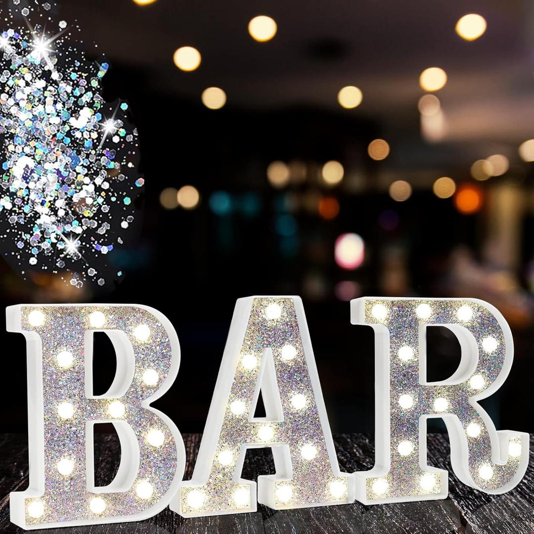 Light Up Bar Sign, Glitter Marquee Bar Letter Signs for Home Decor, Illuminated Bar Letter Lights Battery Powered for Bars Accessories Bistro Party Wedding Decorations, Silvery Light Up Bar Sign, Glitter Marquee Bar Letter Signs for Home Decor, Illuminated Bar Letter Lights Battery Powered for Bars Accessories Bistro Party Wedding Decorations, Silvery