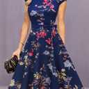 DRESSTELLS Women's Cocktail Dresses, Formal Wedding Guest Modest Church Vintage Tea Party Midi Evening Dress (L)