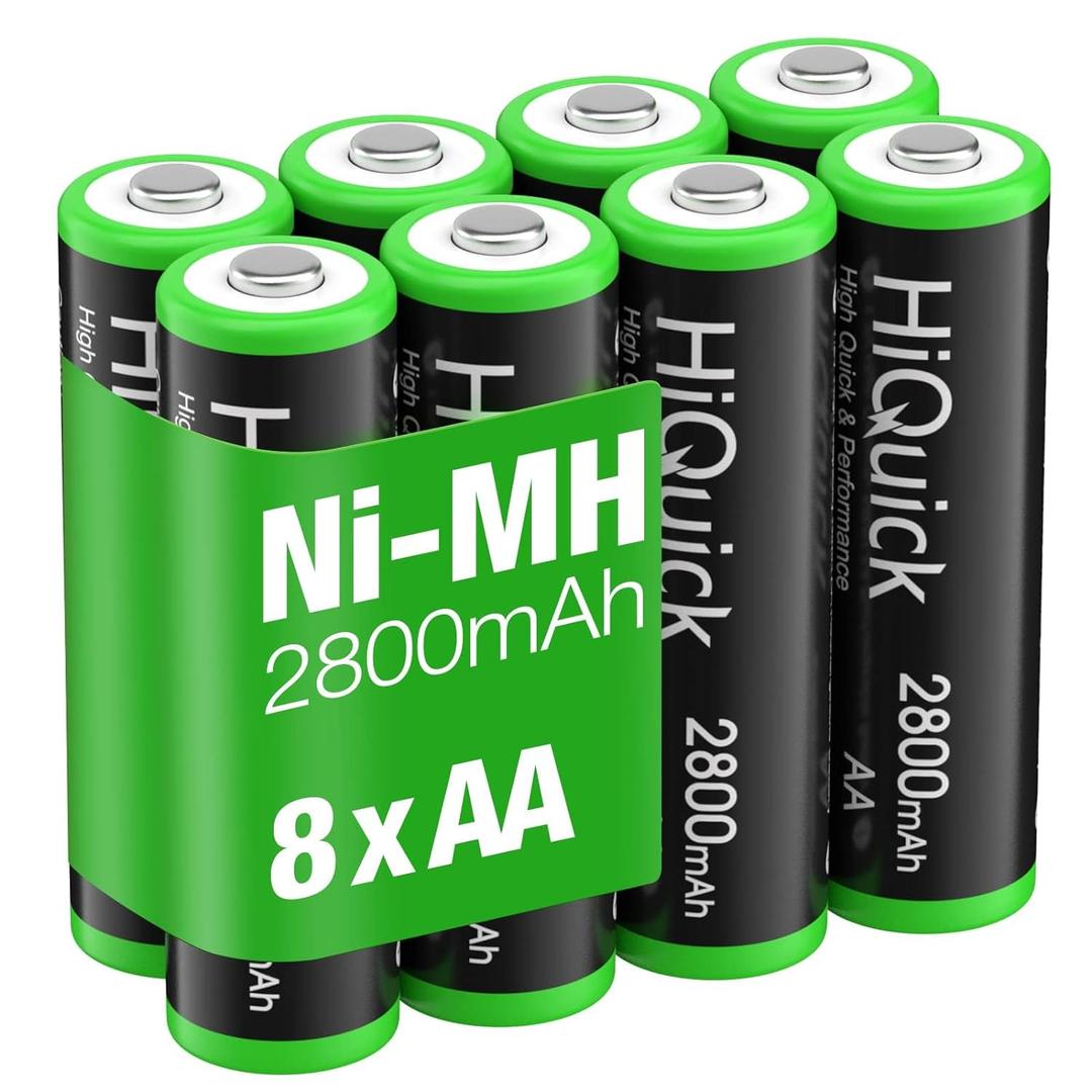 HiQuick 2800mAh AA Rechargeable Batteries High Capacity Performance, Per-Charged 1.2V AA Batteries Pack of 8
