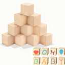 Barydat 10 Pcs 3.15 in Baby Shower Blocks to Decorate Game Large Unfinished Wooden Blocks for DIY Project Table Decor Wood Square Blank Cubes for Craft Party Decorations