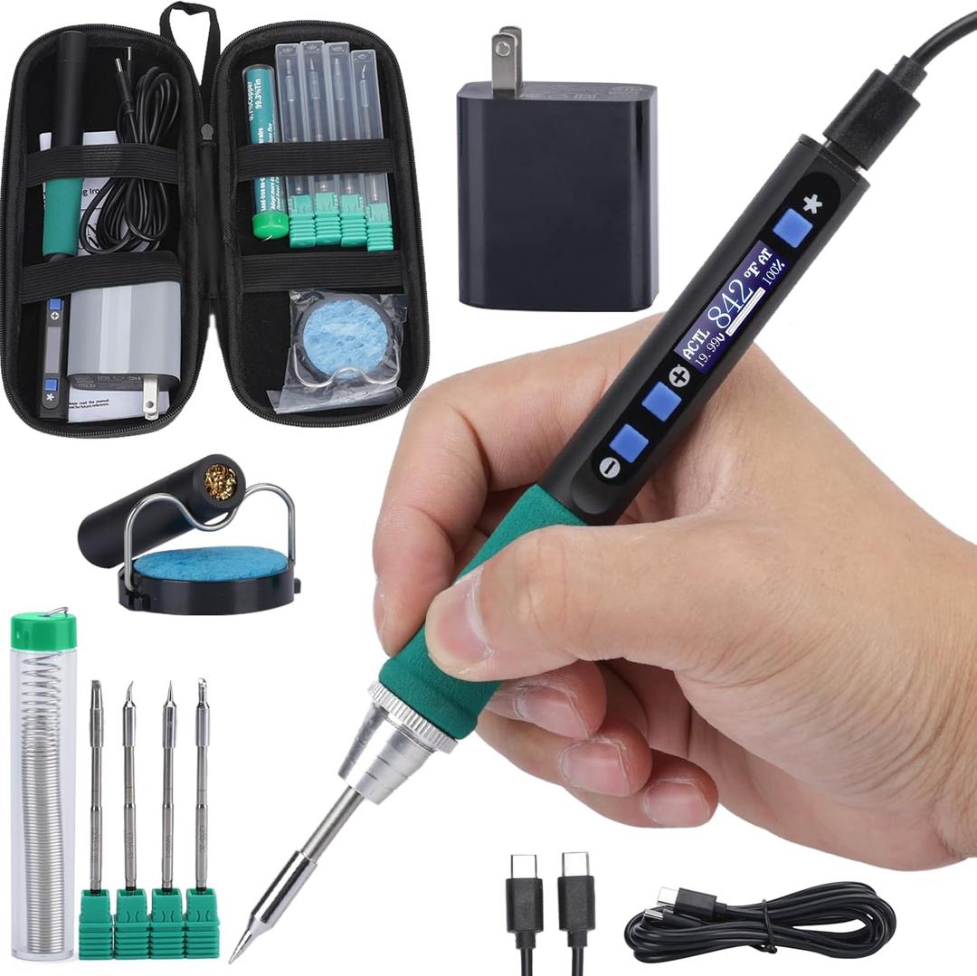 WEP 928D-IV Soldering Iron Kit with Fast Heating with C235 Tip, Dynamic Screen, Compact USB Soldering Iron with Tool Bag, Multi-Functional Cover, Type-C Charging, Sleep Mode, PD/QC Protocols