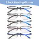KONHAGO Blue Light Blocking Reading Glasses for Men, Half Frame Metal Readers Spring Hinge Eyeglasses Anti Eyestrain/Glare/UV