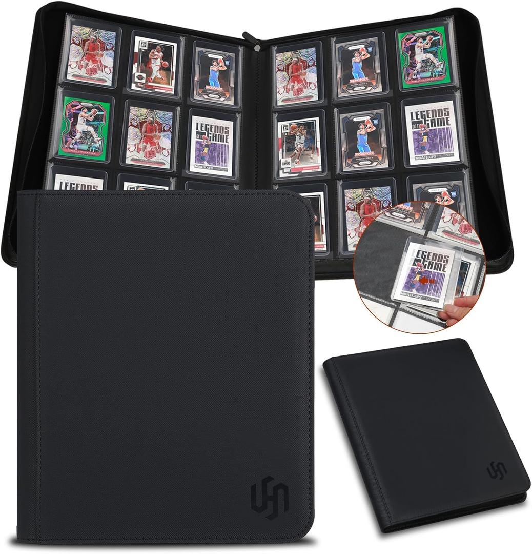 Toploader Binder, HYMENEX 9 Pocket Top Loader Card Binder for Trading Cards Top Loader Card Storage Holds 288 Toploaders for 3" x 4" Rigid Card Holders and Sports Cards - Black