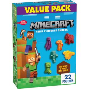 Minecraft Fruit Flavored Snacks, Fat Free and Gluten Free Snacks, 17.6 oz (22 Pouches) (EXP 11/04/26)