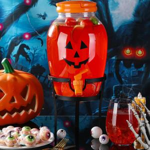 Umigy 1 Gallon Halloween Plastic Drink Dispensers with Steel Stand Halloween Jar for Outside Beverage Dispenser with Lid for Daily Life Birthday Holiday Part