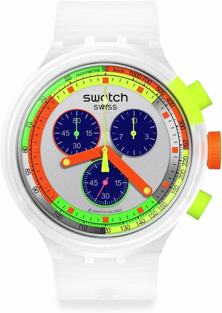 Swatch Big Bold Chrono Unisex Watch Casual Plastic Transparent Quartz Waterproof (Neon Jelly)