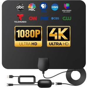 TV Antenna Indoor Long Range 900 Miles, Supports 4K 1080p Smart TV Signal Reception with Signal Amplifier 16ft HDTV Coax Cable